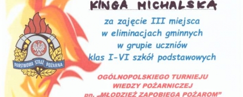 Dyplom dla Kingi Michalskiej